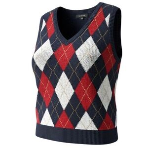 Love tree Preppy Argyle Sleeveless Navy Blue Sweater Vest Top Sz Large